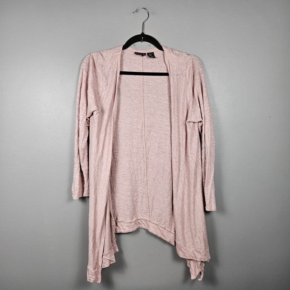 Tahari Womens L Open Front Linen Cardigan Draped Curved Hem Lightweight Pink‎